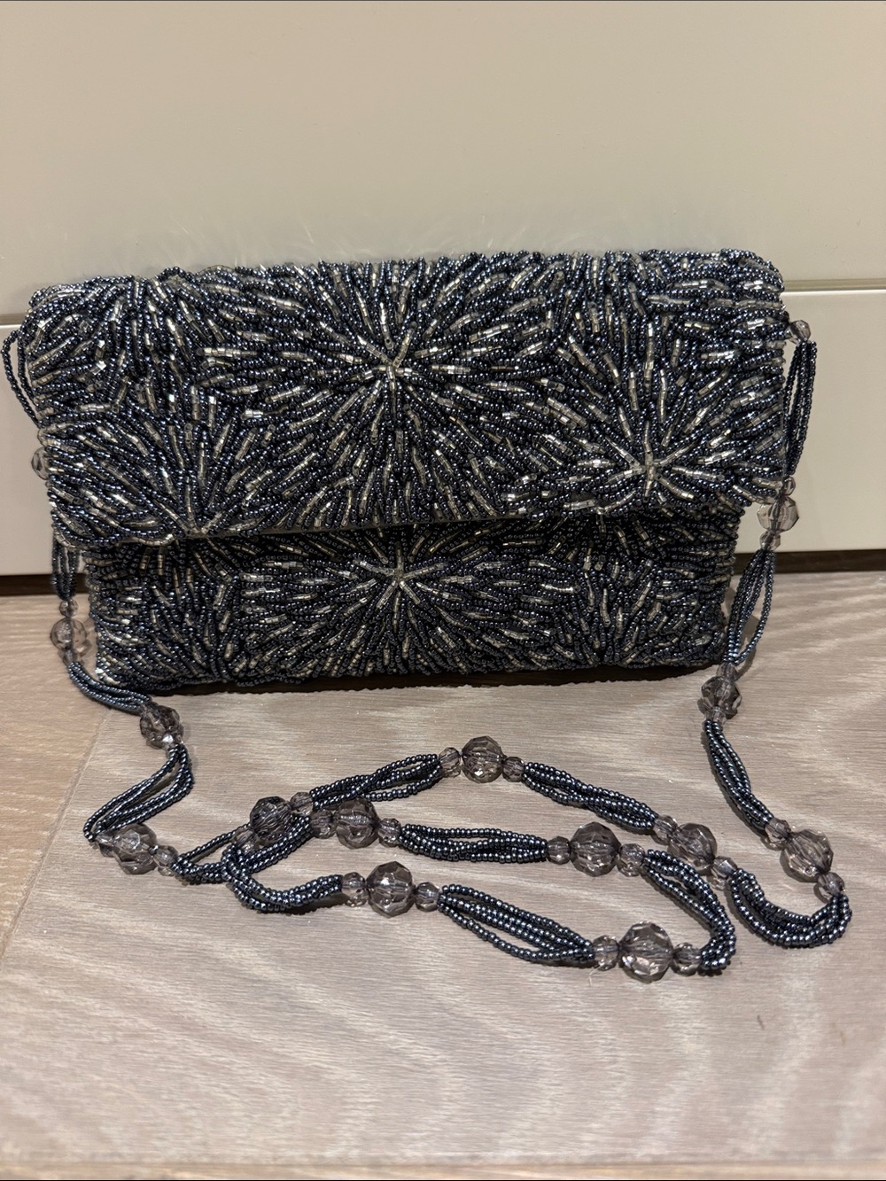 Franchi Beaded gray silver Clutch / Shoulder Bag
